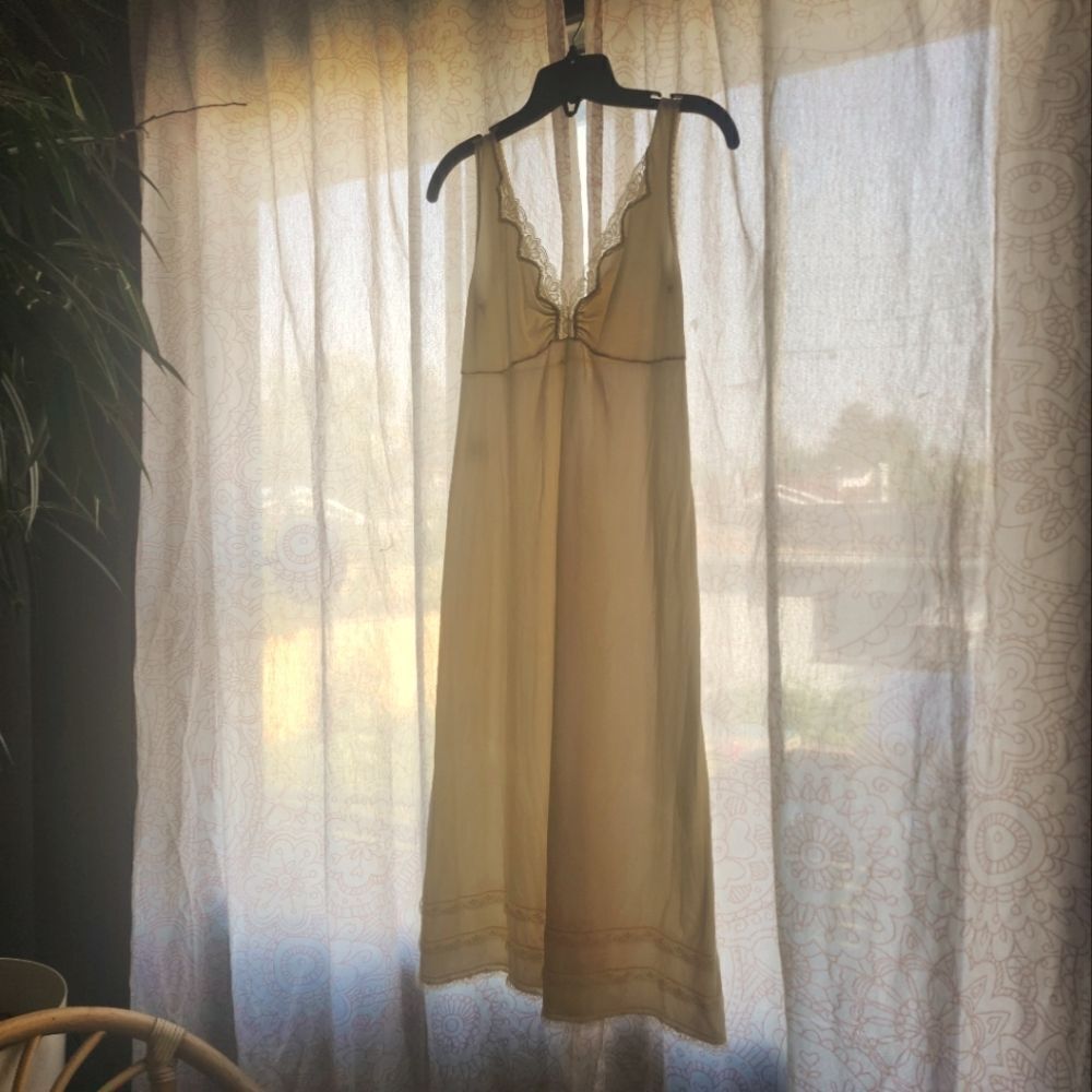 Vintage Slip Dress Ivory Lace Vneck 50s Lingerie